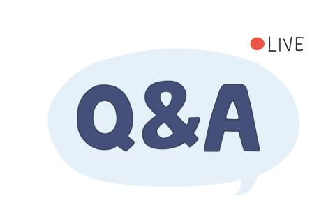 a light blue oval with dark blue letters Q and A and a small red dot next to the word "Live" in the upper right