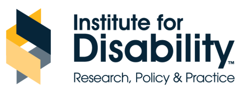 Institute for Disability Research Policy and Practice logo featuring blue and yellow intertwined ribbons
