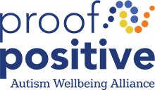 Proof Positive Autism Wellbeing Alliance logo featuring a blue and orange dotted line graphic